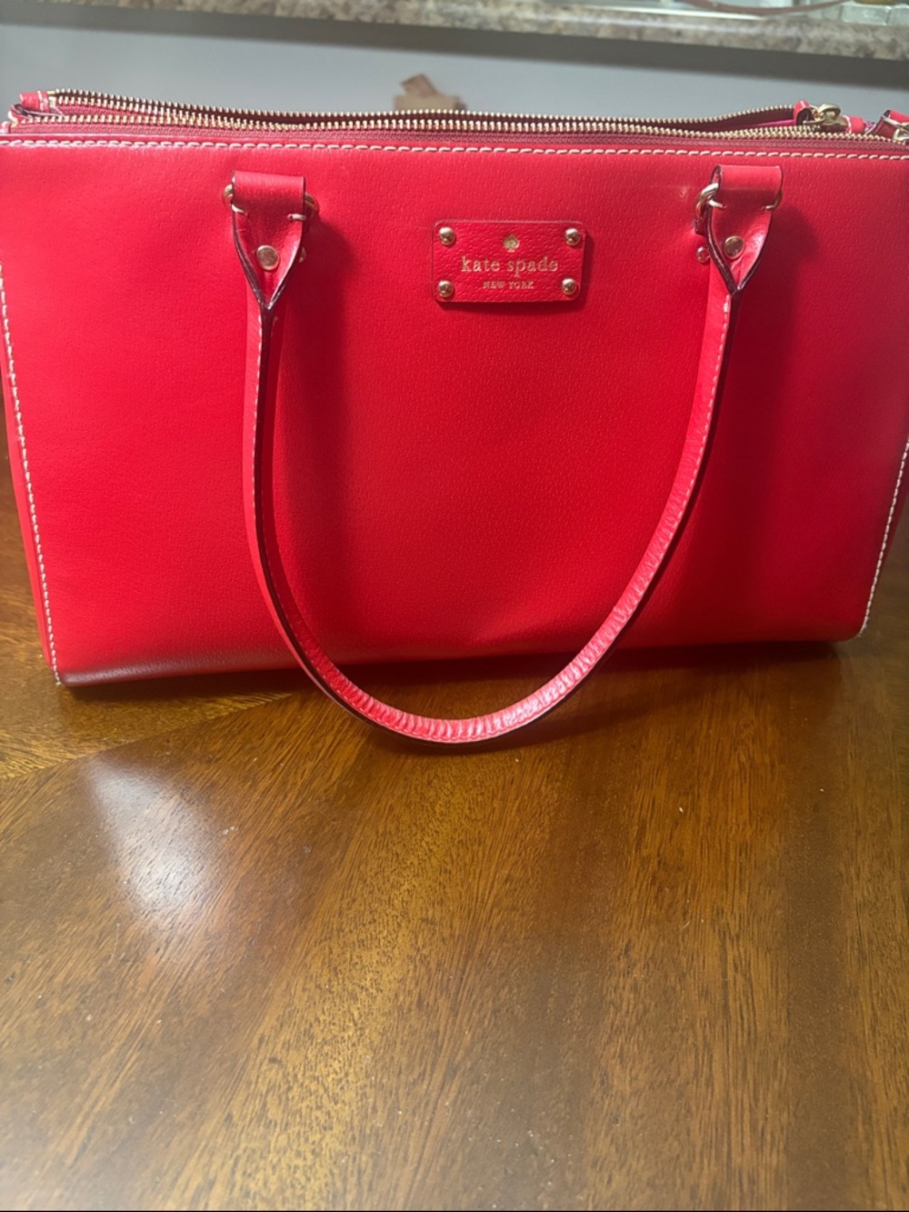 kate spade Red Leather Satchel with Gold Hardware